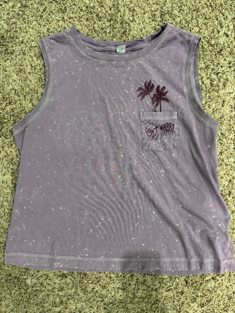 Old Navy "Don't Worry Beach Happy" purple/whitewash tank top size Large